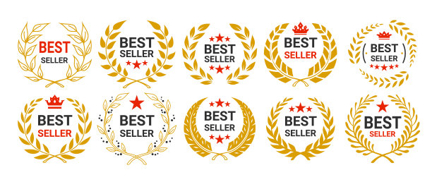 畅销书金桂冠标志质量保证证书客户选择徽标集矢量平图片下载