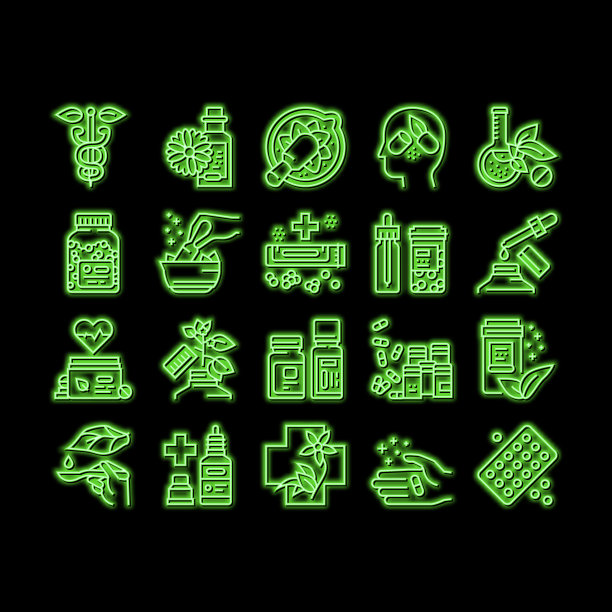 顺势疗法药物霓虹灯发光图标插图图片下载