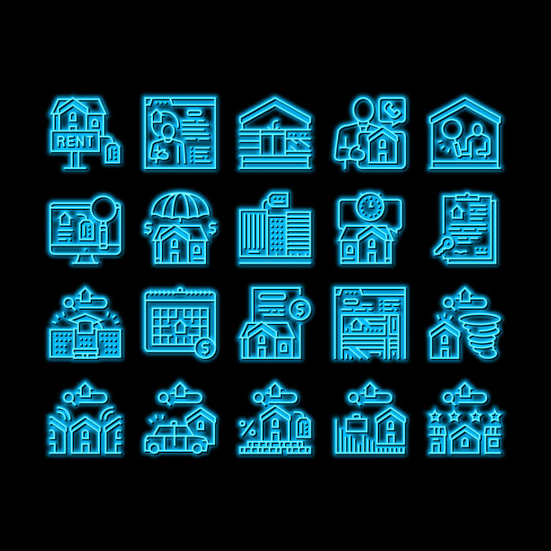 物业租赁公司霓虹灯发光图标说明图片下载