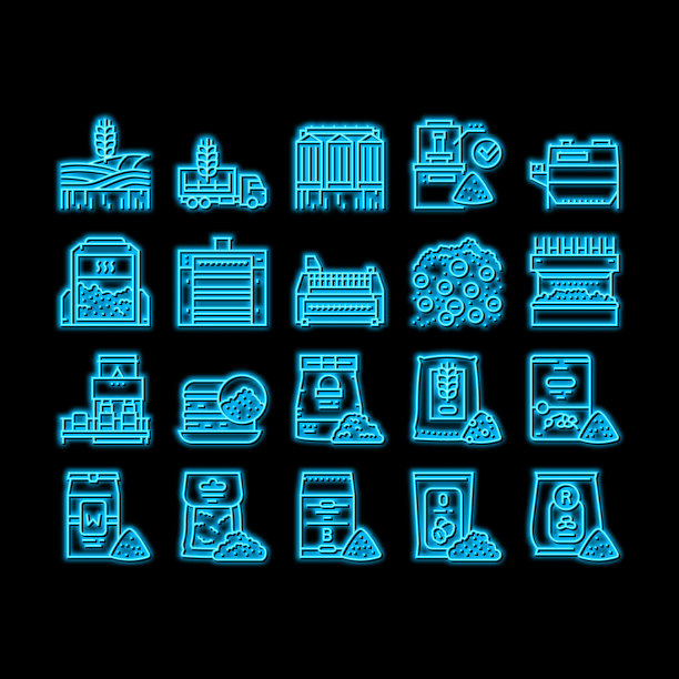 面粉厂工业生产霓虹灯发光图标插图图片下载