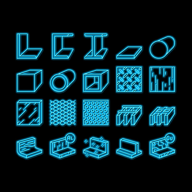 金属材料结构梁霓虹灯发光图标说明图片下载