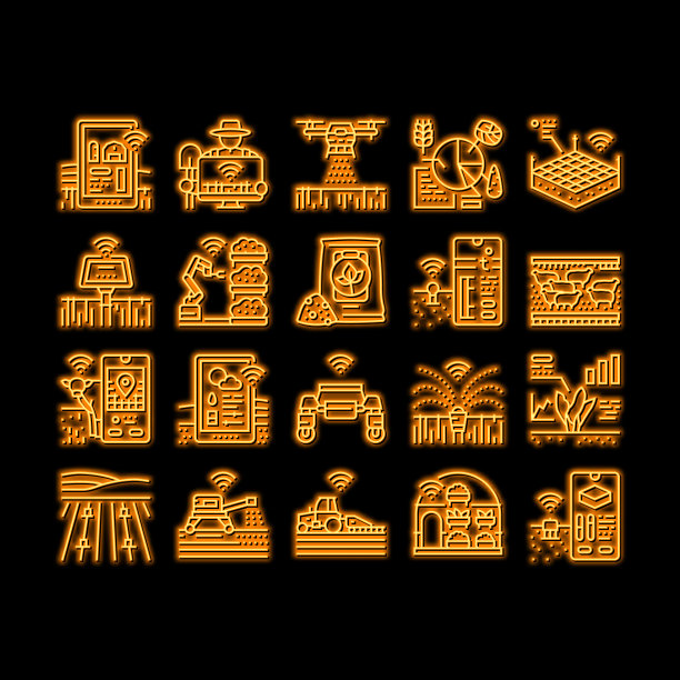 农场智能农业农民霓虹灯发光图标说明图片下载