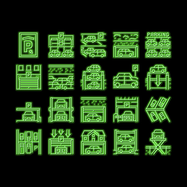 地下停车场霓虹灯发光图标说明图片下载