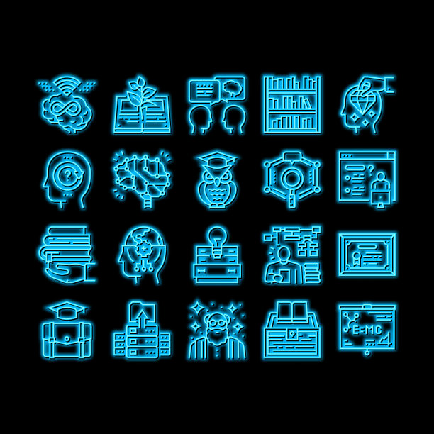 知识和心灵智能霓虹灯发光图标插图图片下载