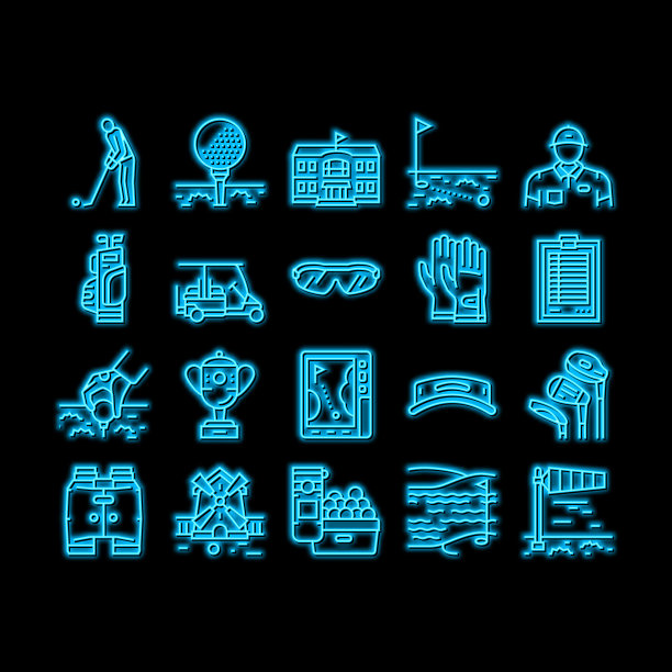 高尔夫运动游戏在游乐场霓虹灯图标插图图片下载