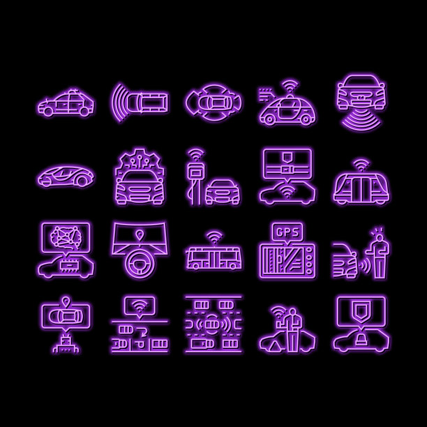 汽车自我车辆驾驶智能汽车霓虹灯发光图标说明图片下载