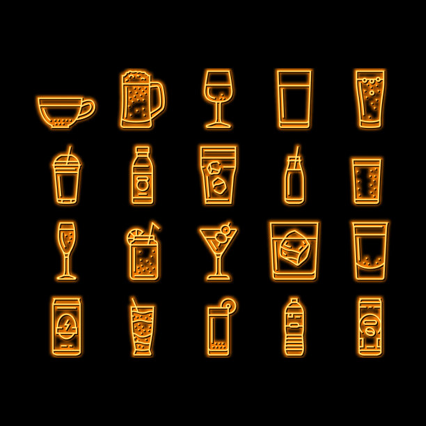 饮料饮料果汁淡水霓虹灯发光图标插图图片下载