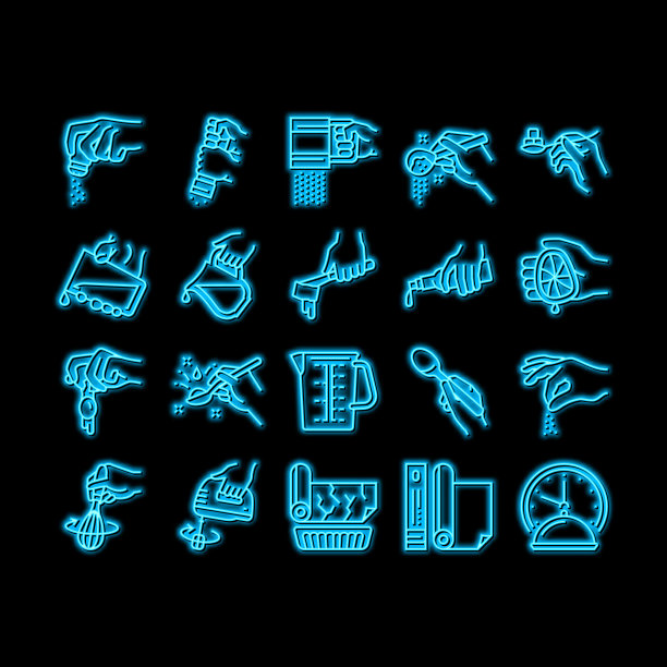 烹饪指令准备饭霓虹灯发光图标说明图片下载