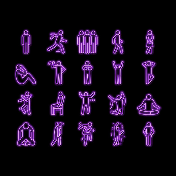 棍人人剪影霓虹灯发光图标插图图片下载