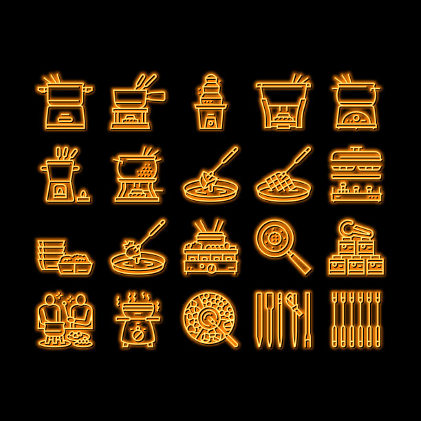 火锅烹饪美味的一餐霓虹灯发光图标插图图片下载