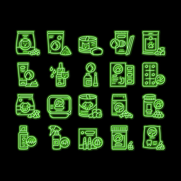 宠物产品食品霓虹灯发光图标插图图片下载