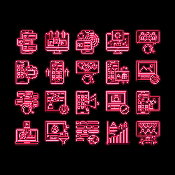 Smm媒体营销霓虹灯图标插画图片下载
