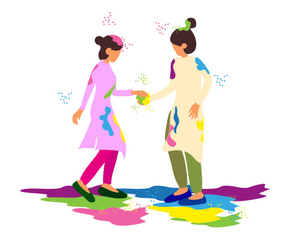 胡里节的节日。孩子们享受洒红节的矢量插图。图片下载