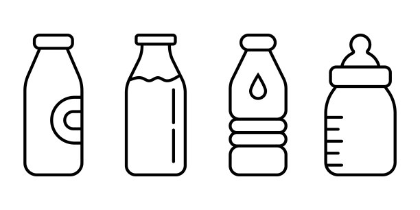 瓶组。收集塑料瓶。水，牛奶，奶瓶。线性组图片下载