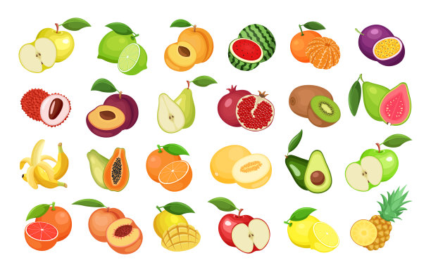 白色背景上孤立的一组水果图片下载