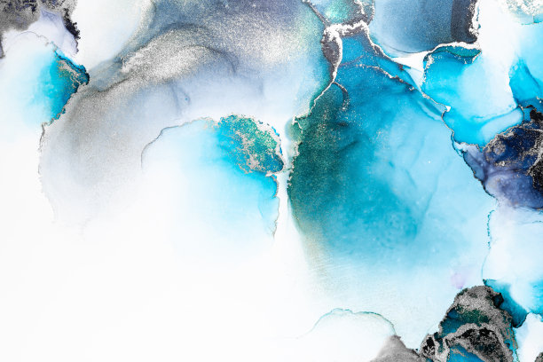 蓝色银色抽象背景的大理石液体水墨艺术画在纸上。图像原画水彩酒精油墨油漆在高质量的纸张纹理。图片下载