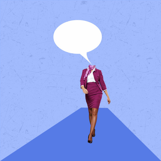 创造性的艺术拼贴画，一个女人的头形状像一个对话泡泡。图片下载