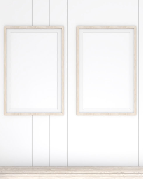 两张海报框架模型在柜台上豪华的乳白色客厅现代简约的室内设计装饰风格。室内设计中的艺术概念模型。3D渲染，3D插图。图片下载