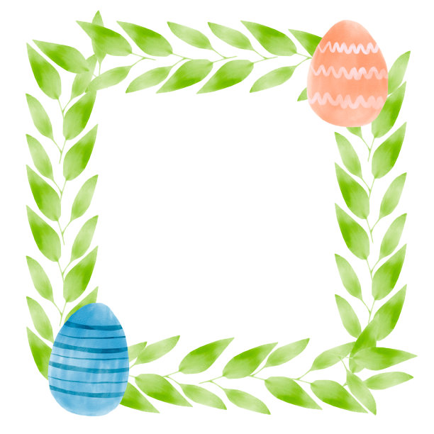 复活节彩蛋水彩框架与叶子和草。孤立的手绘插图设计元素在白色背景。复活节狩猎春天五颜六色的设计元素图片下载