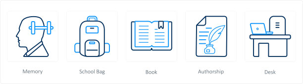 一套5学校图标作为记忆，书包，书图片下载
