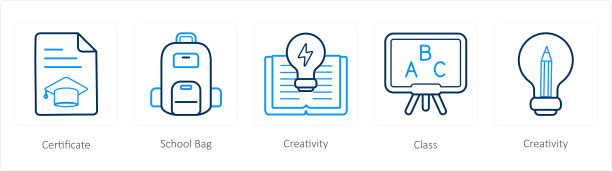 一套5个学校图标作为证书，书包，创意图片下载