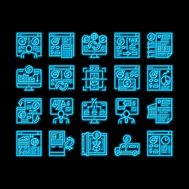 银行现金服务霓虹灯发光图标插图图片下载