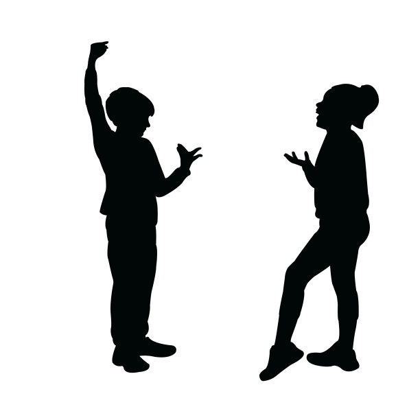 孩子们一起玩耍，剪影矢量图片下载