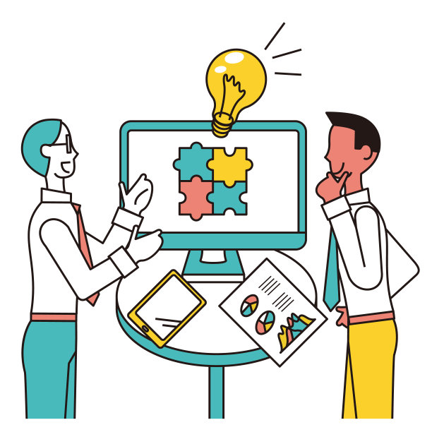 男性商务人员在显示器前进行商务谈判图片下载