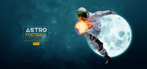 美式橄榄球、橄榄球运动员宇航员在太空行动和月球、火星行星的太空背景。向量图片下载