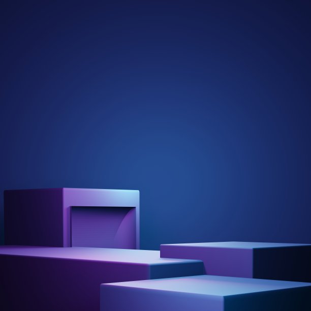 三维渲染的紫色和蓝色抽象几何背景。场景广告，技术，展示，横幅，游戏，体育，化妆品，商业，元世界。科幻小说插图。产品显示图片下载