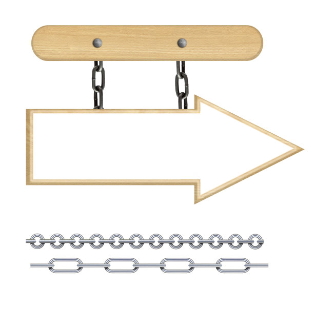 链子上的铭牌，挂在链子上的木制标志，广告和公告的横幅，与背景隔离的目标标志图片下载