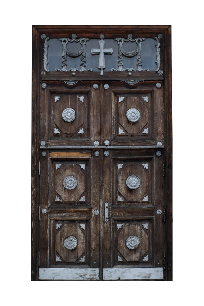 老式木门孤立在白色背景图片下载