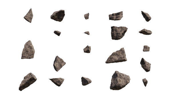 白色背景上有固体碎片、岩石或泥土将每个元素隔离开来。3d渲染插图。图片下载