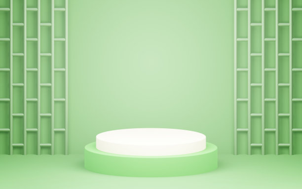 最小的讲台与绿色场景背景，模拟，几何形状的平台，产品展示，现代舞台。3D渲染插图。图片下载