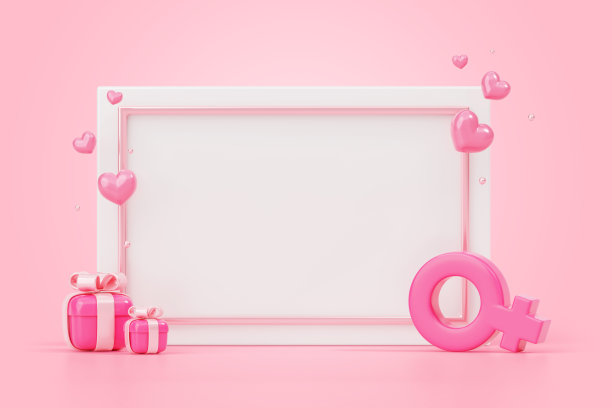 妇女节礼盒和妇女节标语横幅活动促销促销模型3d粉色背景图片下载