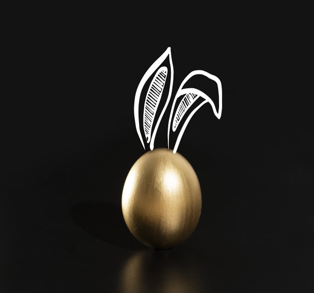 复活节快乐，兔子耳朵，金蛋。图片下载