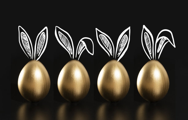 复活节快乐，兔子耳朵，五彩彩蛋。图片下载