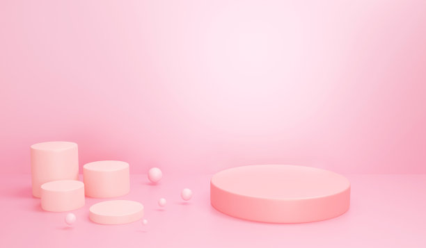 粉红色的讲台与粉红色的场景背景，模拟，几何形状的平台，产品展示，现代舞台。3D渲染插图。图片下载