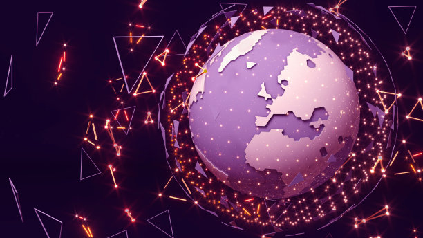 图像通信网络世界图像全息图，网络图像计算机学，系统连接学，轨道网络，三维插图，三维渲染图片下载