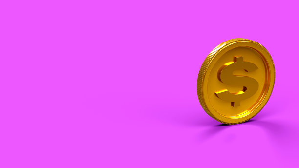 金元硬币符号的颜色背景，金钱投资图标，3D渲染图片下载