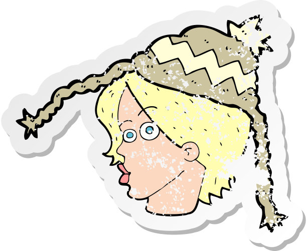 复古心疼贴纸的卡通妇女戴冬季帽子图片下载