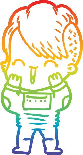 彩虹渐变线条绘制卡通快乐的潮女孩穿着太空服图片下载