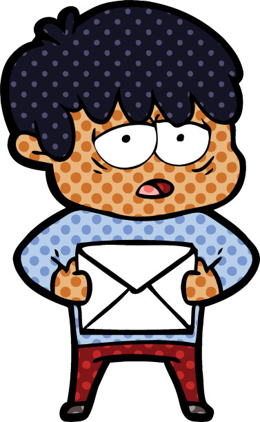 卡通疲惫的男孩与信图片下载