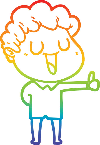 彩虹渐变线条画：开怀大笑的卡通男人点赞图片下载