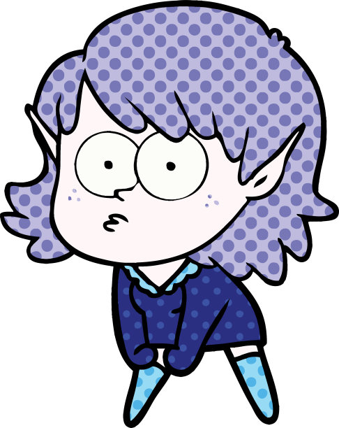 卡通精灵女孩凝视和蹲伏图片下载