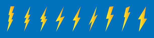 闪电螺栓图标集。雷电平面图标。电的信号。图片下载