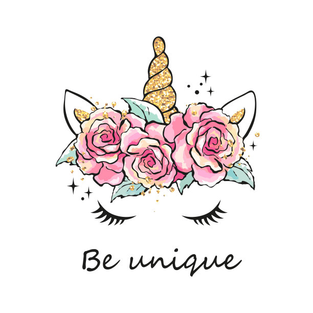 艺术。小独角兽。时尚水墨画风格。梦想成真的文字。时尚插画，现代风格的服装。［］图片下载