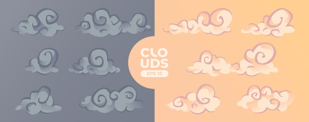 蓝色背景上的云相互隔离。希腊文化。标志和图标收集。现实的元素。白色的颜色。简单的卡通设计。平面风格矢量插图。图片下载