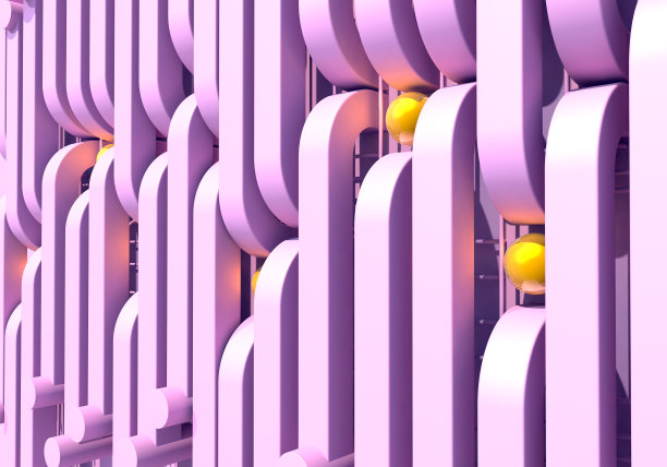 抽象的背景与粉红色的方形管道和闪亮的金色球图片下载