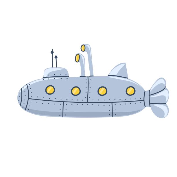 带潜望镜的手绘潜艇。水下船图片下载